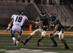 Matt Noyola waits for a block after his second interception