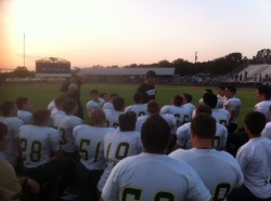 Team huddle after 19 point 4th Quarter comeback over Blanco JV, 19-16