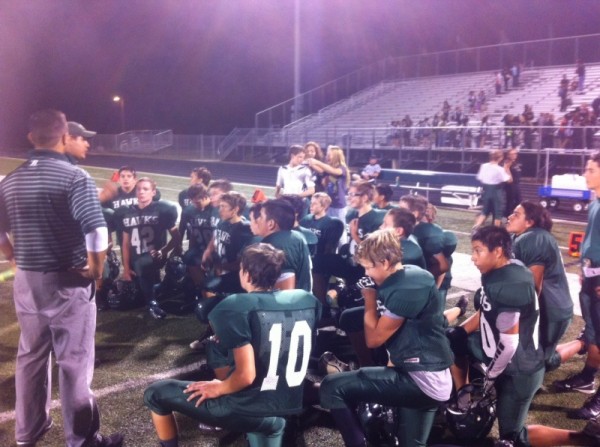 Mountain Valley 7th A Team   Taking in Coaches Talk after Win over Wimberley, 38-22