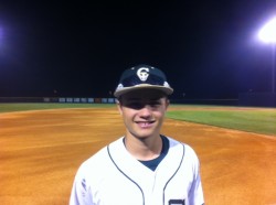 Corey Shedrock smiling after going 3 for 3 from the plate