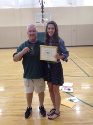 Sophomore Bailey Drum with Girls AD John Gallagher after being named Best Multi Sports Athlete