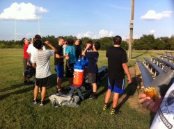 Warriors taking a break during practice.