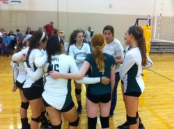 CL Hawk Freshman Volleyball talk with Coach Ridgeway after Yoakum win