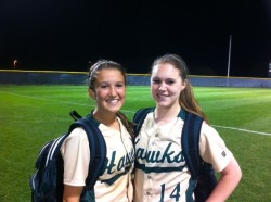 Kat Weber and Emma Broussard after win over Luling