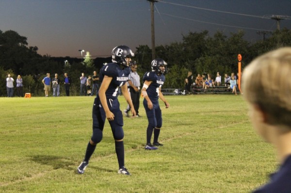 Cristian DeLeon and Coy Zunker preparing for the kick-off.