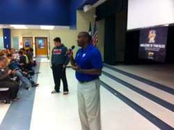 EastBay Scout and Former San Francisco 49er Anthony Williams talking to 8th Grade assembly at MVMS