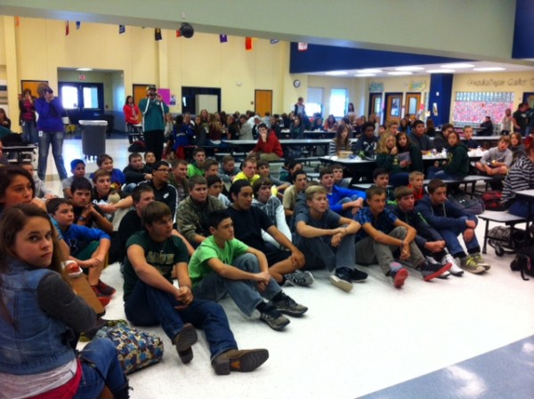 8th Grade with District Champion Football team in attendance for Rodriguez presentation.