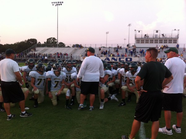 CLJV take instructions after loss to Blanco last Thursday night, 24-14