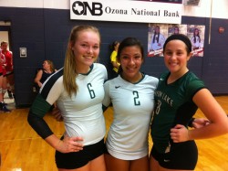 Kaylie Duke, Alysha Perez, and Hannah White showing what a 1st Place Smile looks like after win over Texans