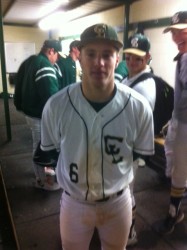 Senior Pitcher Cody Powell after swatting the Yellowjackets