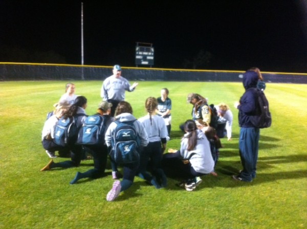 Hawks Softball getting instructions after win over Johnson City