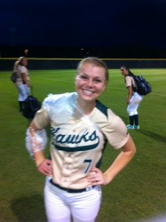 Alexis Robinson has her arm iced down because of how hard she hit her home-run!!