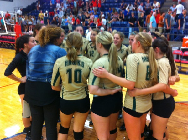 CL Varsity Volleyball Huddle after first win over Wimberley earlier this season