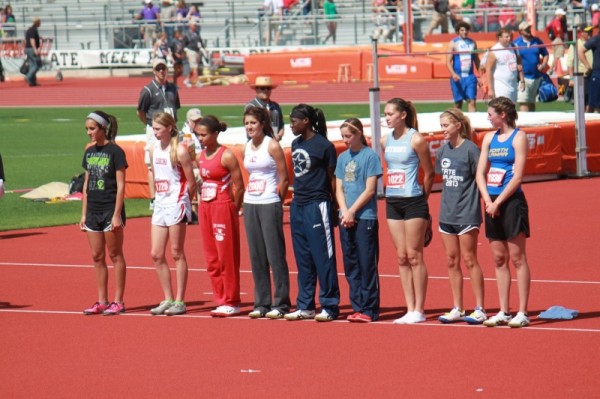 Marisa Ellis in a lineup of High Jumpers. Ellis is on the far left side.
